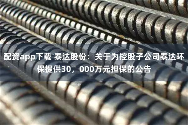 配资app下载 泰达股份：关于为控股子公司泰达环保提供30，000万元担保的公告