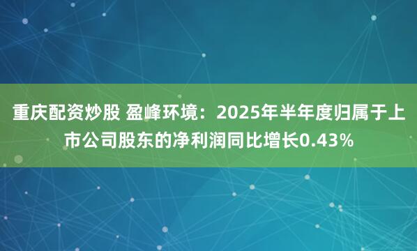 重庆配资炒股 盈峰环境：2025年半年度归属于上市公司股东的净利润同比增长0.43%
